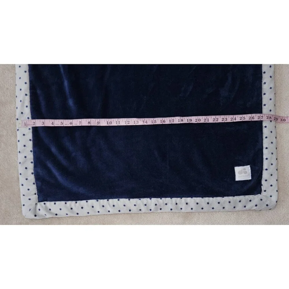 Just Born Navy Blue Gray Stars Trim Fleece Baby Blanket SOFT 29x38 RARE DESIGN